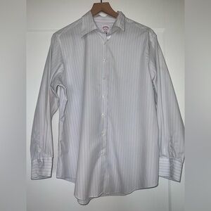 BROOKS BROTHERS classic fit all cotton men’s shirt, pink blue & white stripe 16